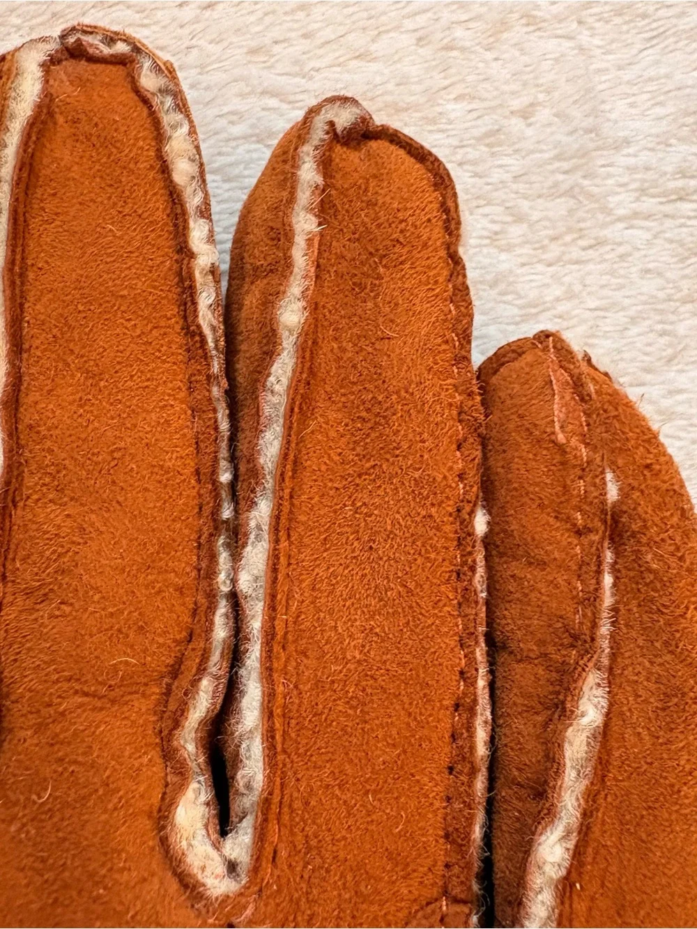 Nordstrom Tan Shearling-Lined & Trimmed Suede Gloves with Buckle Accent